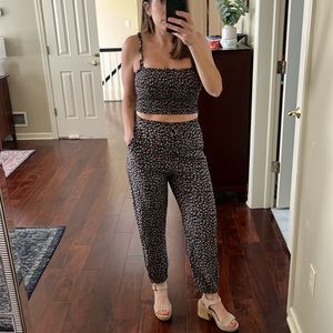 Two Piece Set black floral crop top and pants size medium coordinating set